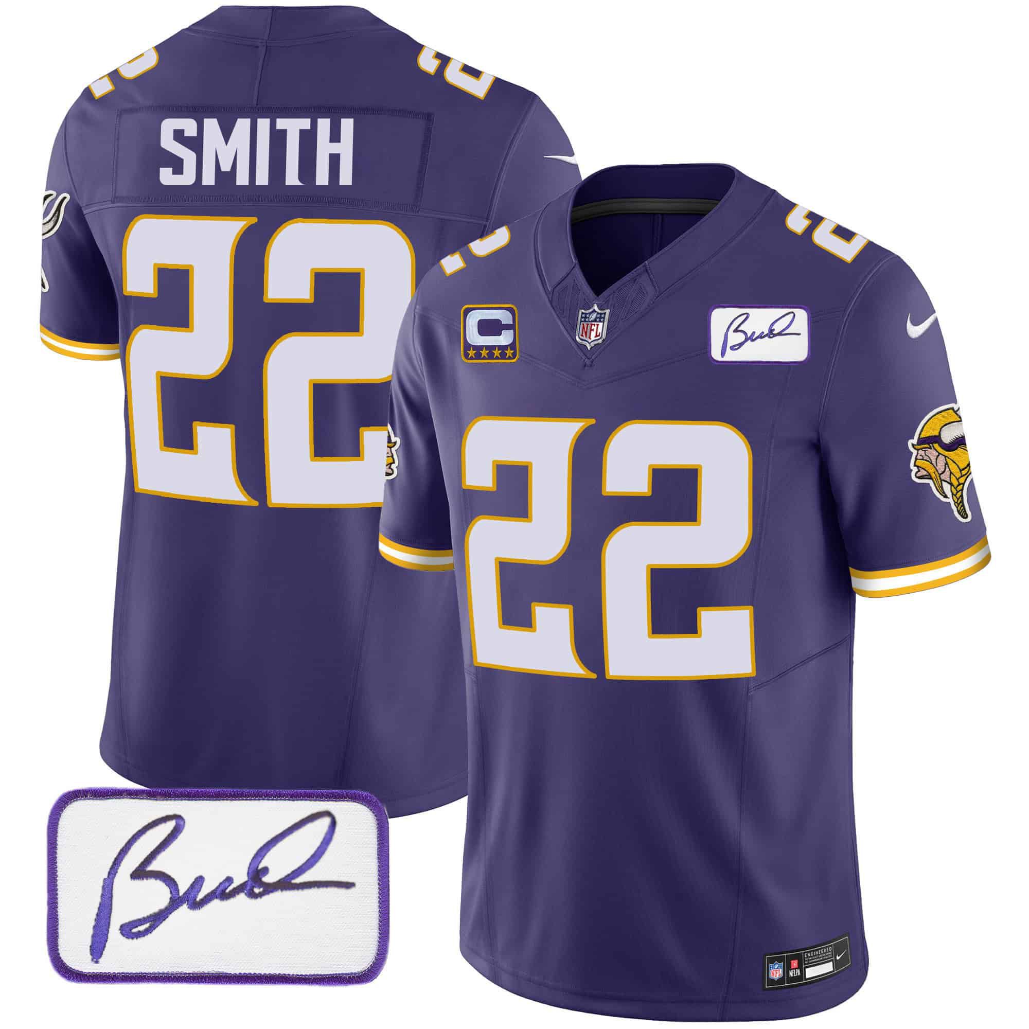 Men Minnesota Vikings #22 Smith Purple 2024 Nike Bud Grant Patch Classic Limited NFL Jersey style 3
